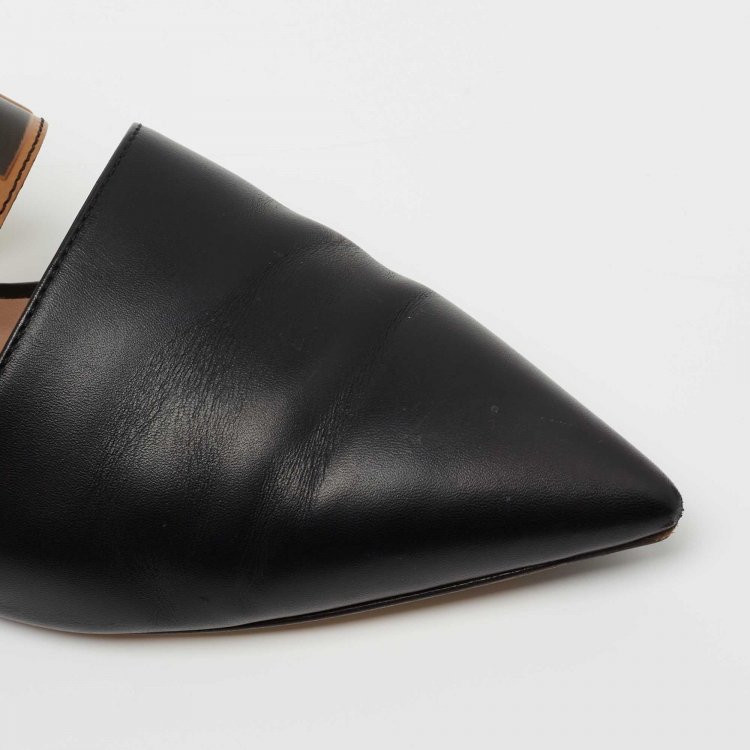 Pre Owned Fendi Black/Brown Zucca Leather Pointed Toe Flat Mules Size 39