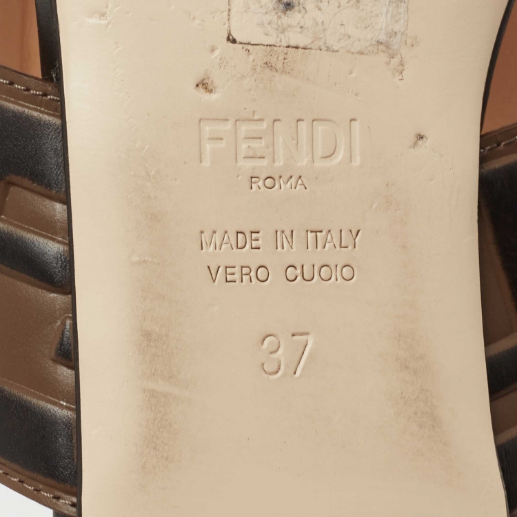 Pre Owned Fendi Black/Brown Leather FF Logo Buckle Mules Size 37