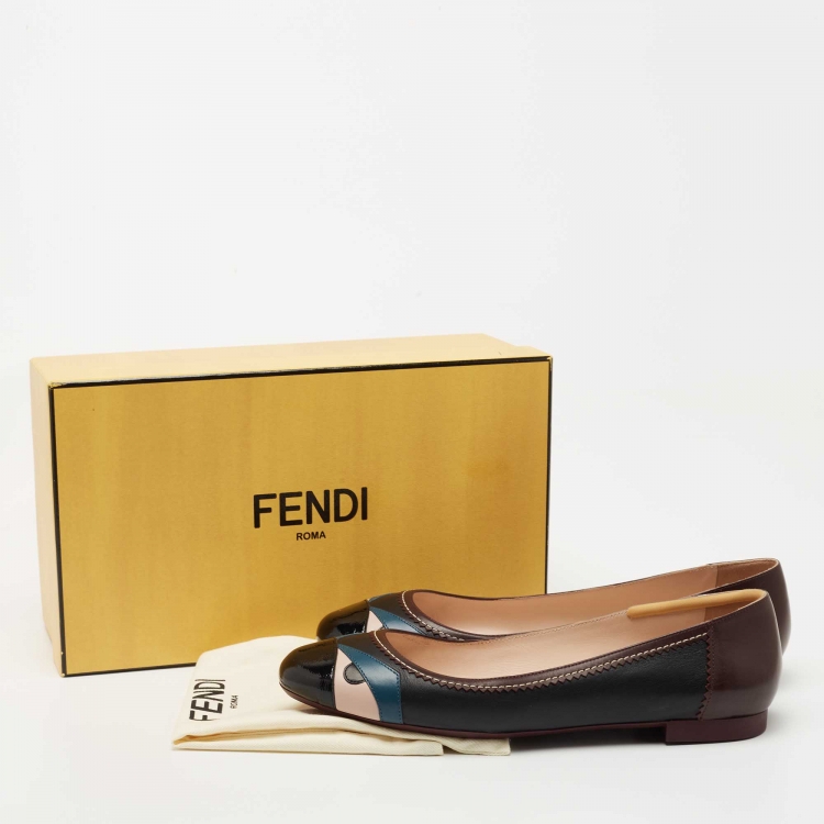 Pre Owned Fendi Multicolor Patent and Leather Monster Eye Round Ballet Flats Size 40