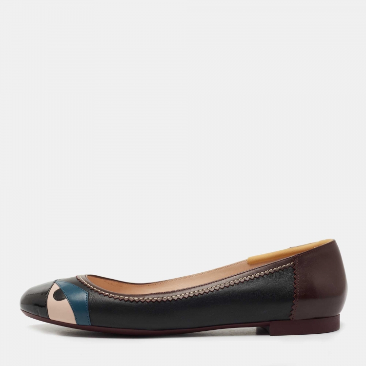 Pre Owned Fendi Multicolor Patent and Leather Monster Eye Round Ballet Flats Size 40