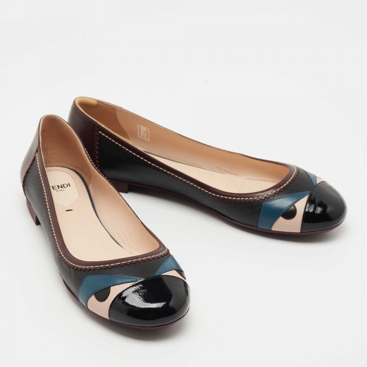 Pre Owned Fendi Multicolor Patent and Leather Monster Eye Round Ballet Flats Size 40