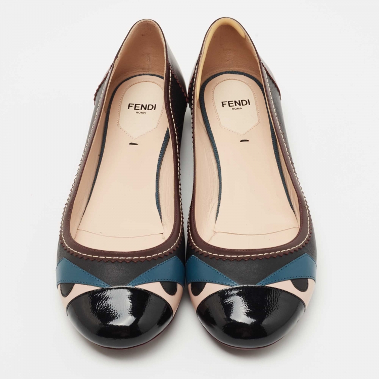 Pre Owned Fendi Multicolor Patent and Leather Monster Eye Round Ballet Flats Size 40