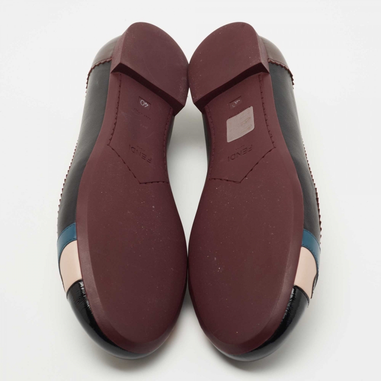Pre Owned Fendi Multicolor Patent and Leather Monster Eye Round Ballet Flats Size 40