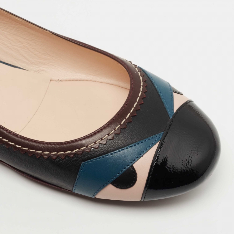 Pre Owned Fendi Multicolor Patent and Leather Monster Eye Round Ballet Flats Size 40