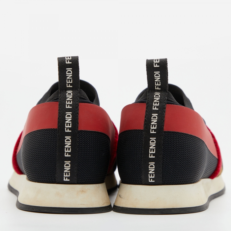 مملوكة مسبقًا Fendi Tri-Color Stretch Nylon, Mesh and Zucca Print Velvet Runaway Slip-On Sneakers Size 37