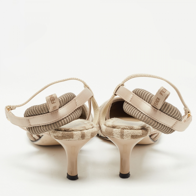 Pre Owned Fendi Brown Jacquard Colibri Slingback Pumps Size 37.5