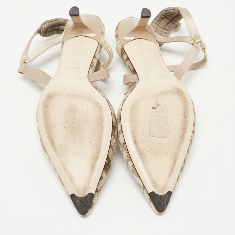 Pre Owned Fendi Brown Jacquard Colibri Slingback Pumps Size 37.5