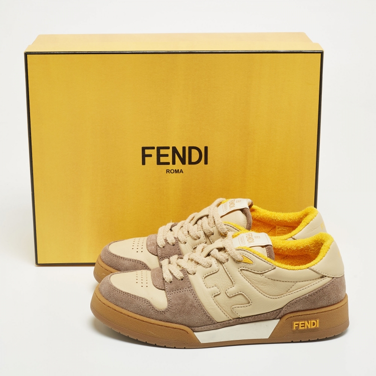 Pre Owned Fendi Beige/Brown Suede and Leather Low Top Sneakers Size 39