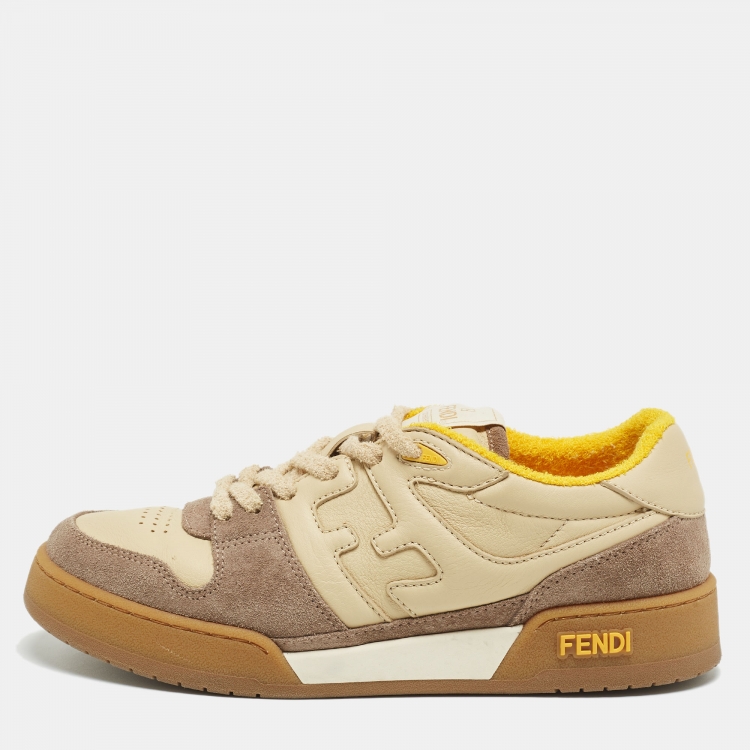Pre Owned Fendi Beige/Brown Suede and Leather Low Top Sneakers Size 39