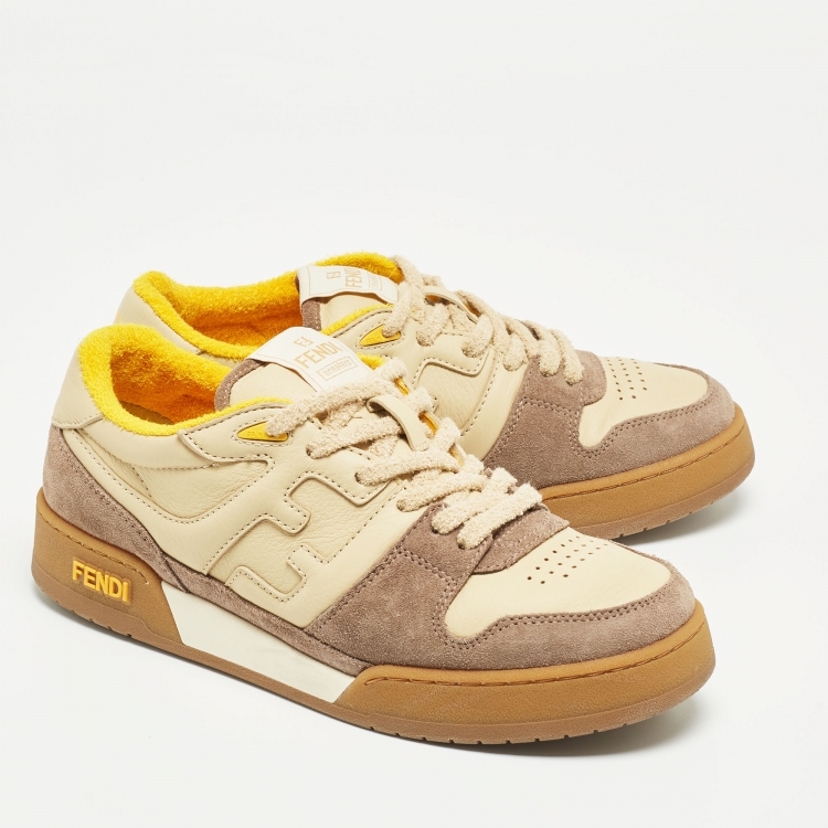 Pre Owned Fendi Beige/Brown Suede and Leather Low Top Sneakers Size 39