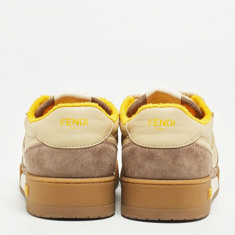 Pre Owned Fendi Beige/Brown Suede and Leather Low Top Sneakers Size 39