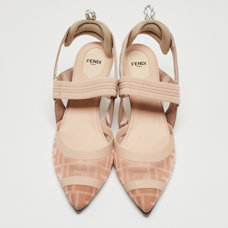 Pre Owned Fendi Beige Mesh and Canvas Colibri Slingback Pumps Size 41