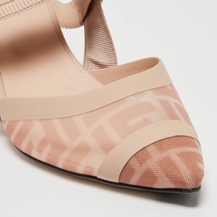 Pre Owned Fendi Beige Mesh and Canvas Colibri Slingback Pumps Size 41
