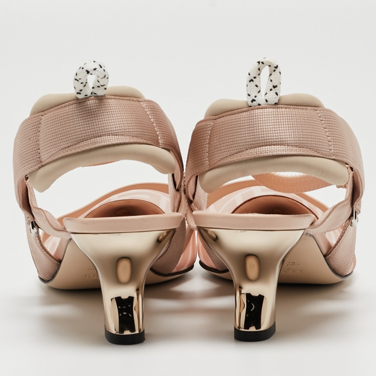 Pre Owned Fendi Beige Mesh and Canvas Colibri Slingback Pumps Size 41