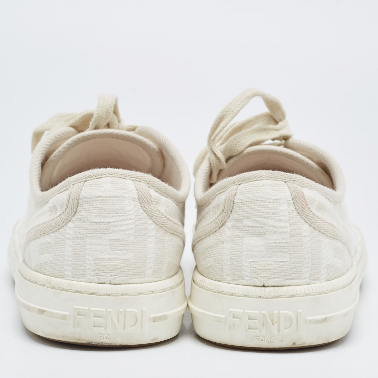Pre Owned Fendi White/Beige Canvas Domino Sneakers Size 39