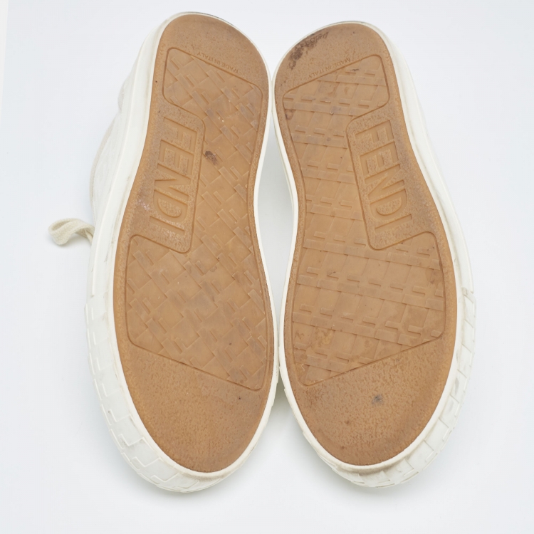 Pre Owned Fendi White/Beige Canvas Domino Sneakers Size 39