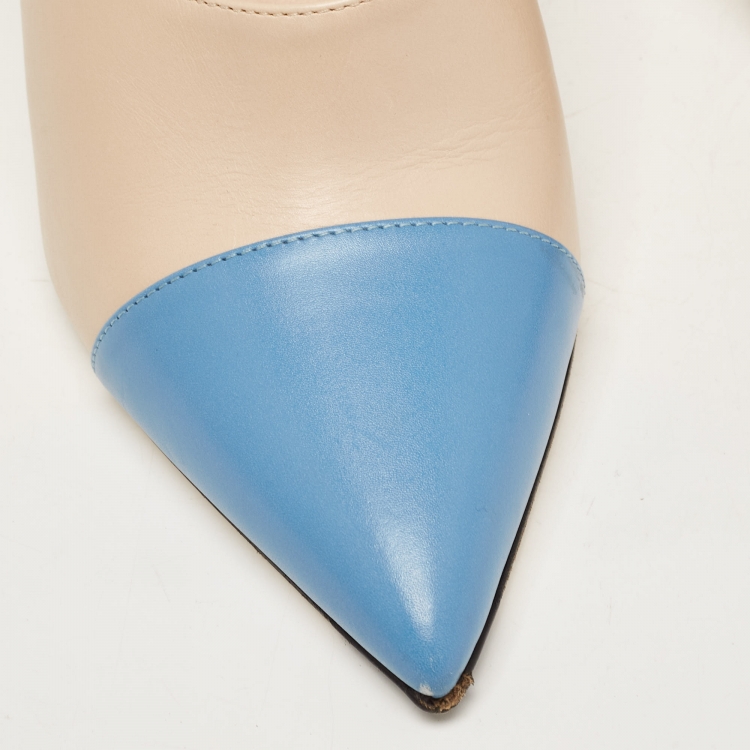 Pre Owned Fendi Beige/Blue Leather Pointed Toe Pumps Size 37