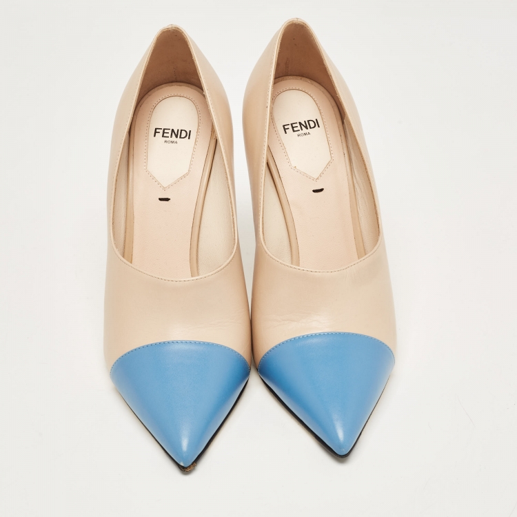 Pre Owned Fendi Beige/Blue Leather Pointed Toe Pumps Size 37