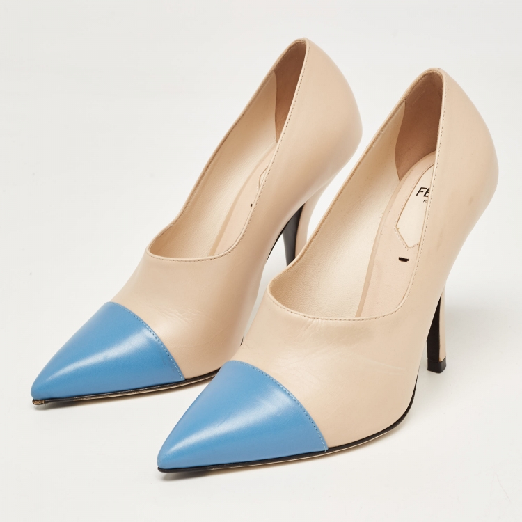 Fendi store Taupe leather slingback double platform heels