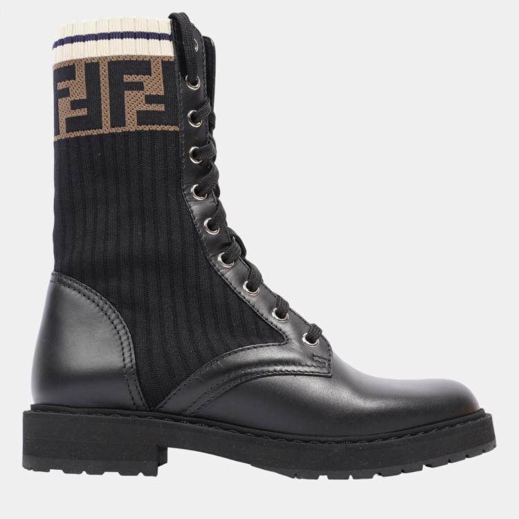 مملوكة مسبقًا Fendi Rockoko Boots Black / Brown / Cream Leather EU 36 UK 3