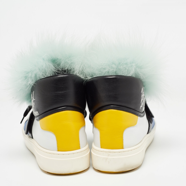 Pre Owned Fendi Multicolor Leather and Fur Karlito High Top Sneakers Size 41
