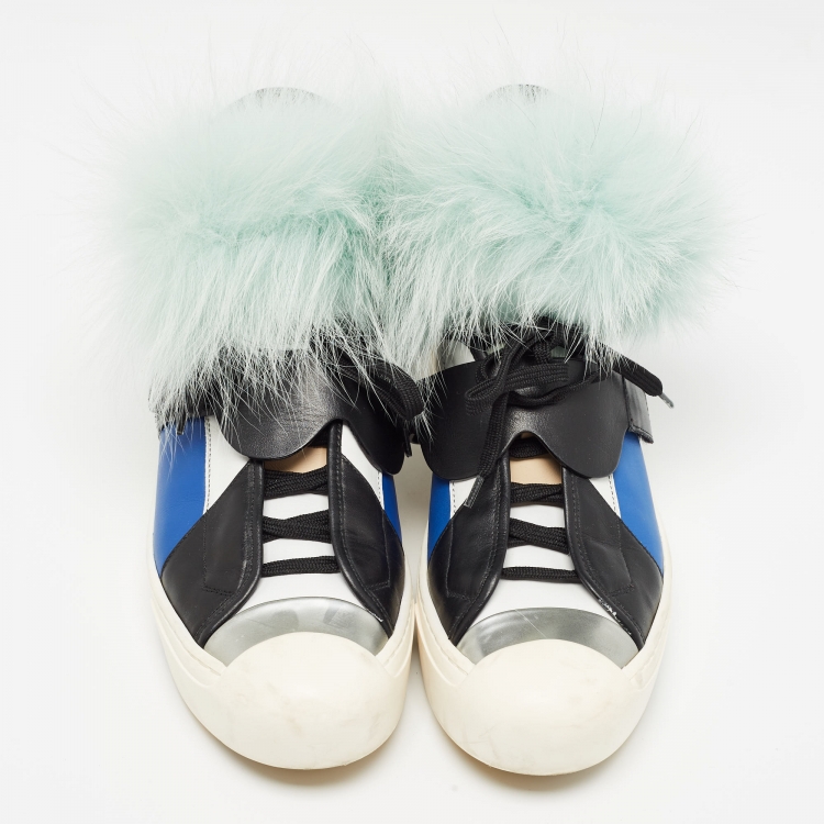 Pre Owned Fendi Multicolor Leather and Fur Karlito High Top Sneakers Size 41