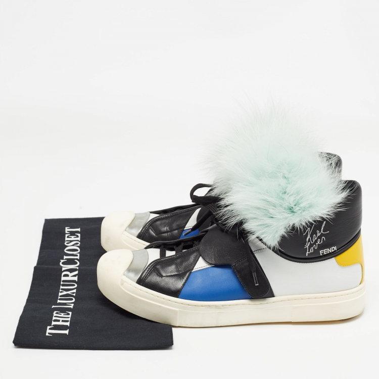 Pre Owned Fendi Multicolor Leather and Fur Karlito High Top Sneakers Size 41