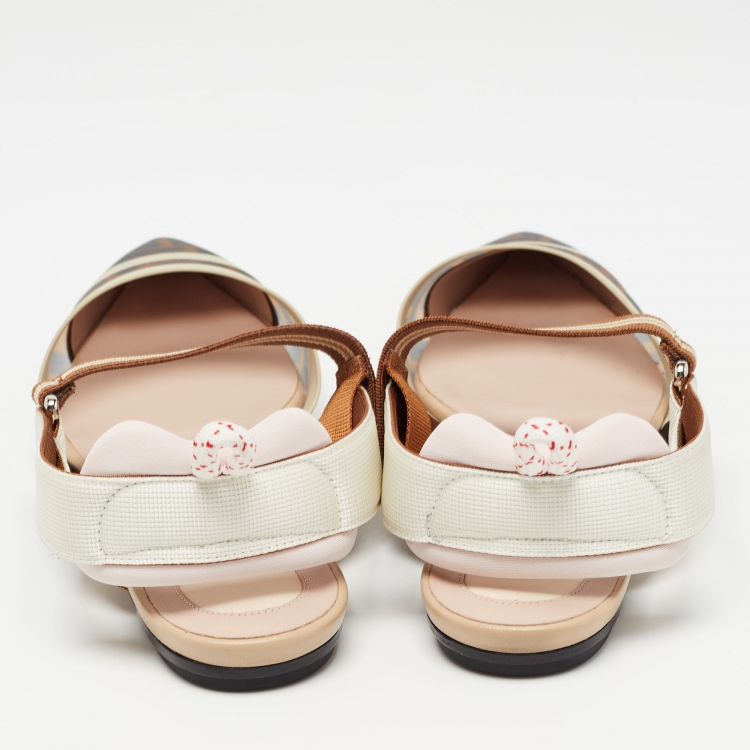 مملوكة مسبقًا Fendi Tricolor Zucca Mesh and Leather Colibri Slingback Flats Size 38.5