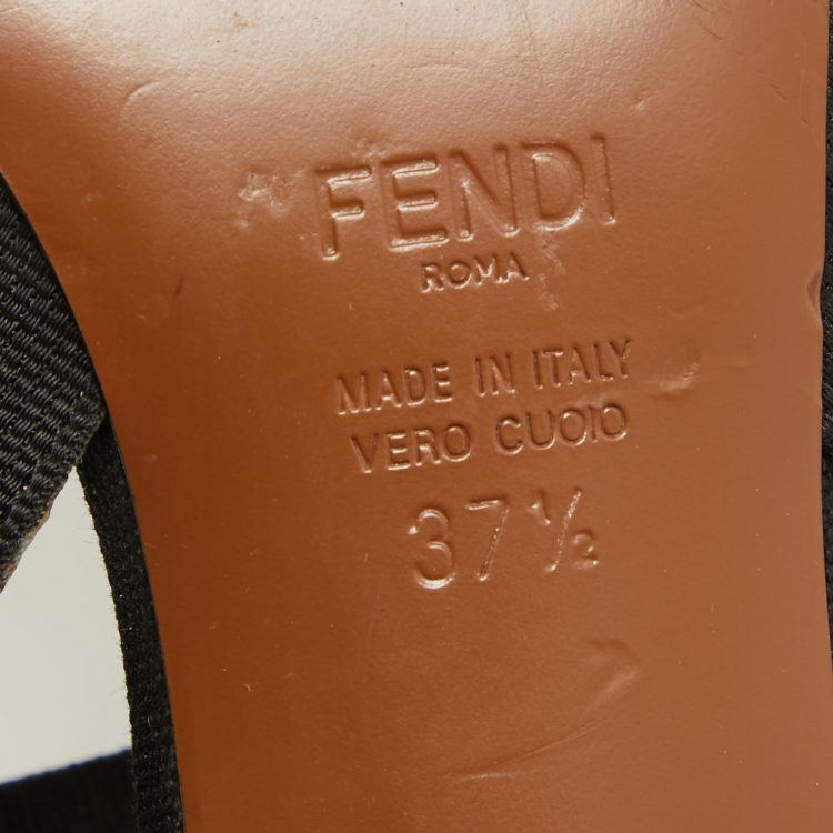 Pre Owned Fendi Brown/Black Zucca Mesh and Canvas Colibri Slingback Pumps Size 37.5