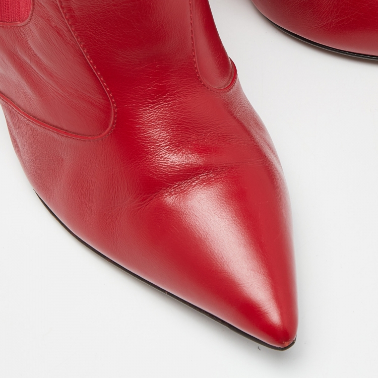Pre Owned Fendi Red Leather and Fabric Rockoko Over The Knee Length Pointed Toe Boots Size 40