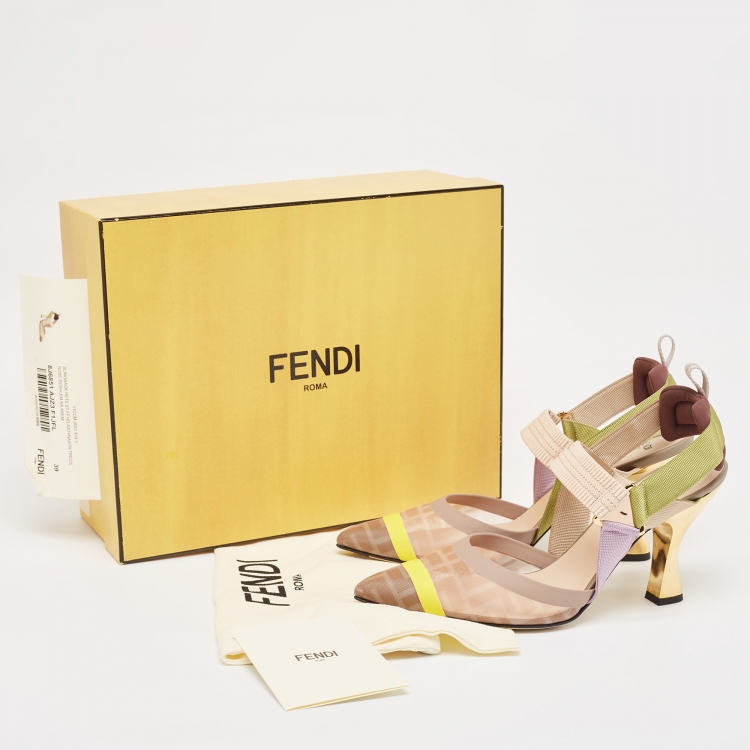 Pre Owned Fendi Multicolor Mesh Colibri Slingback Pumps Size 39