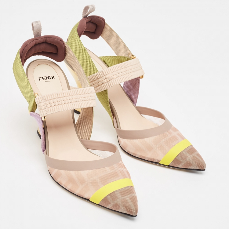 Pre Owned Fendi Multicolor Mesh Colibri Slingback Pumps Size 39