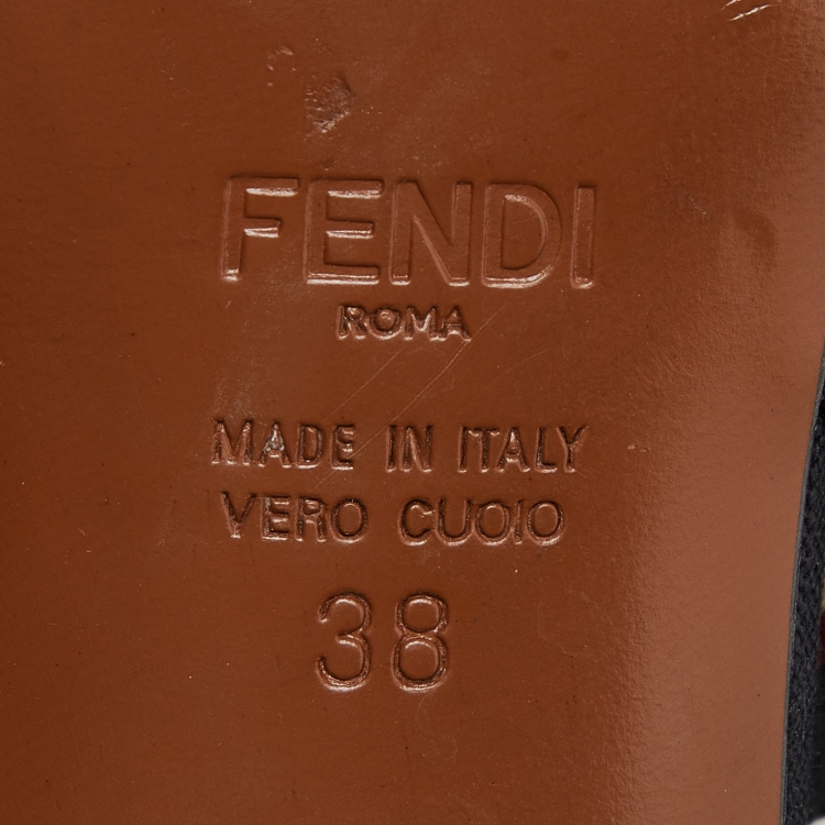 Pre Owned Fendi Brown/Black Zucca Mesh and Canvas Colibri Slingback Pumps Size 38