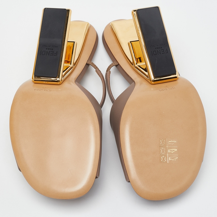 Pre Owned Fendi Dark Beige Leather First Heel Mules Size 41