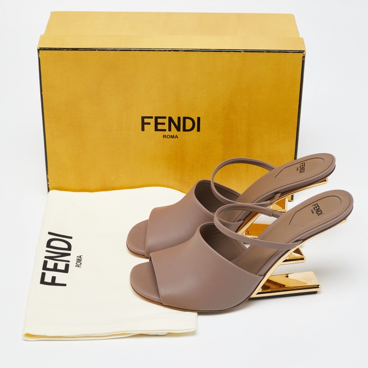Pre Owned Fendi Dark Beige Leather First Heel Mules Size 41