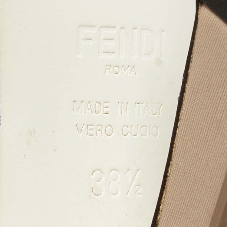 Pre Owned Fendi Beige Mesh and Canvas Evie Slingback Sandals Size 38.5