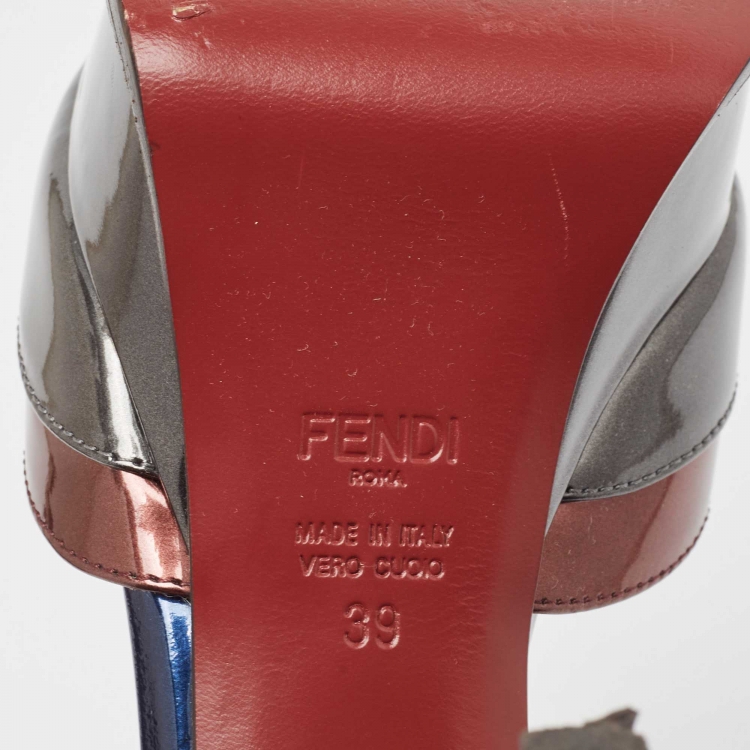 Pre Owned Fendi Tricolor Metallic Leather Platform T-Bar Ankle Strap Sandals Size 39