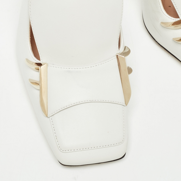 Pre Owned Fendi Cream Leather Ffreedom Slingback Pumps Size 36