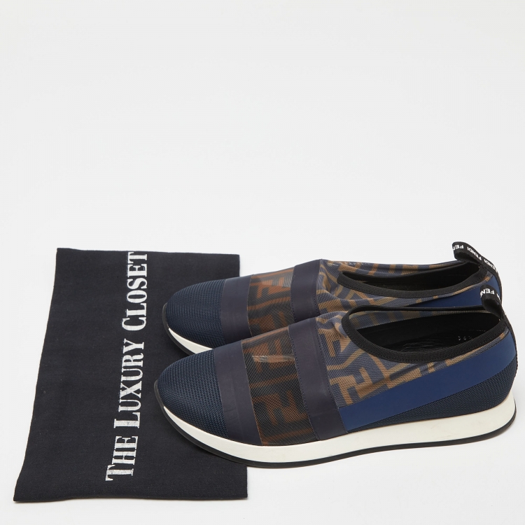 مملوكة مسبقًا Fendi Multicolor Stretch Mesh/Rubber and Nylon Runaway Slip-On Sneakers Size 36.5