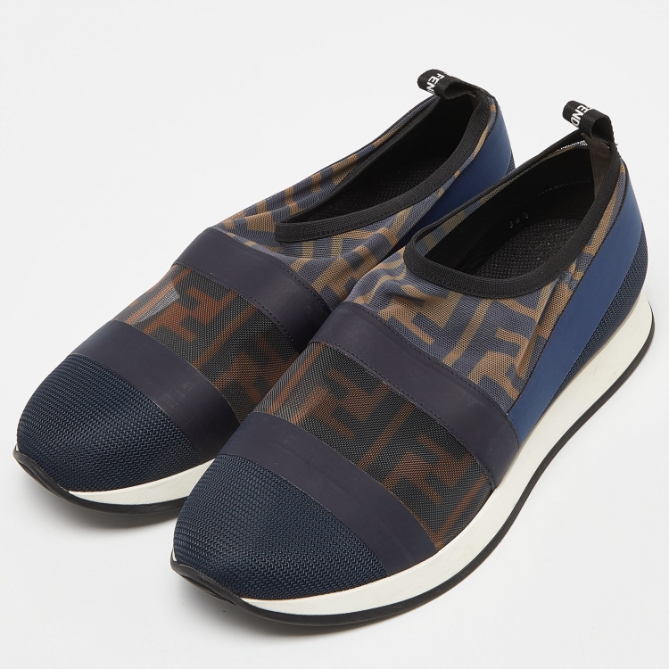 مملوكة مسبقًا Fendi Multicolor Stretch Mesh/Rubber and Nylon Runaway Slip-On Sneakers Size 36.5