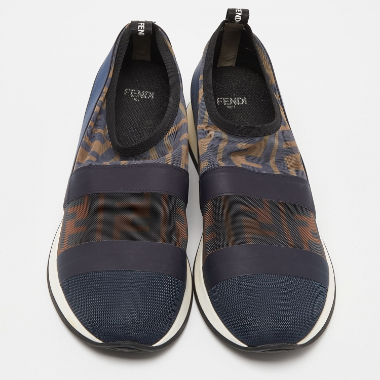 مملوكة مسبقًا Fendi Multicolor Stretch Mesh/Rubber and Nylon Runaway Slip-On Sneakers Size 36.5