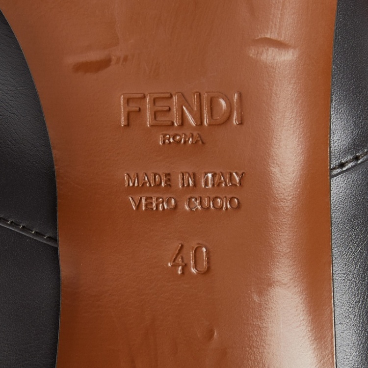 Pre Owned Fendi Dark Brown Leather and FF Logo Fabric Pointed Toe Ankle Booties Size 40