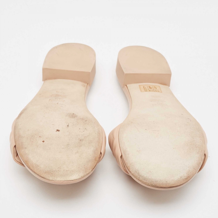 Pre Owned Fendi Dusty Pink FF Embossed Leather Flat Slides Size 39.5
