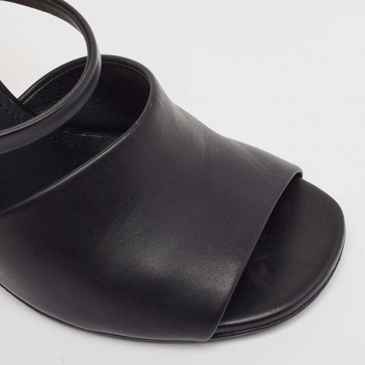 Pre Owned Fendi Black Leather First Heel Slide Sandals Size 39