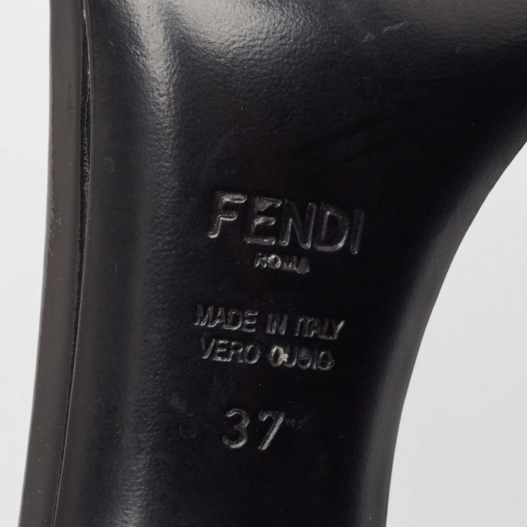 Pre Owned Fendi Black Patent Leather Slide Sandals Size 37