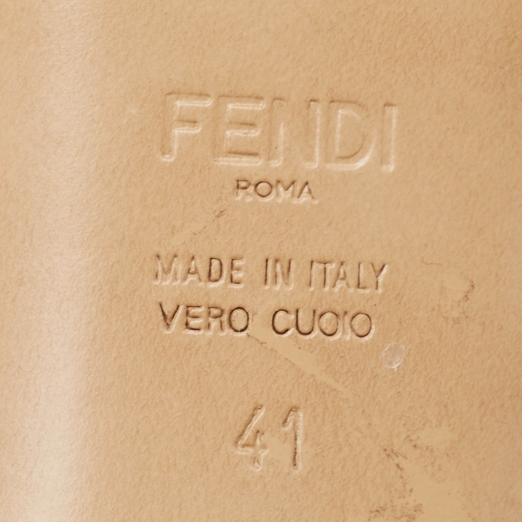 Pre Owned Fendi Gold Leather Baguette Slide Sandals Size 41