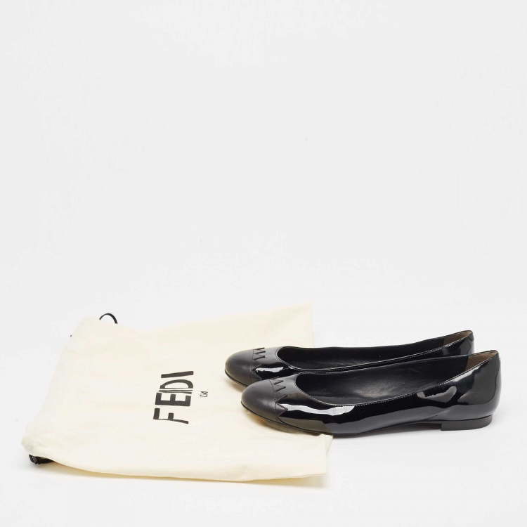 مملوكة مسبقًا Fendi Black Patent Leather Cap Toe Ballet Flats Size 37.5