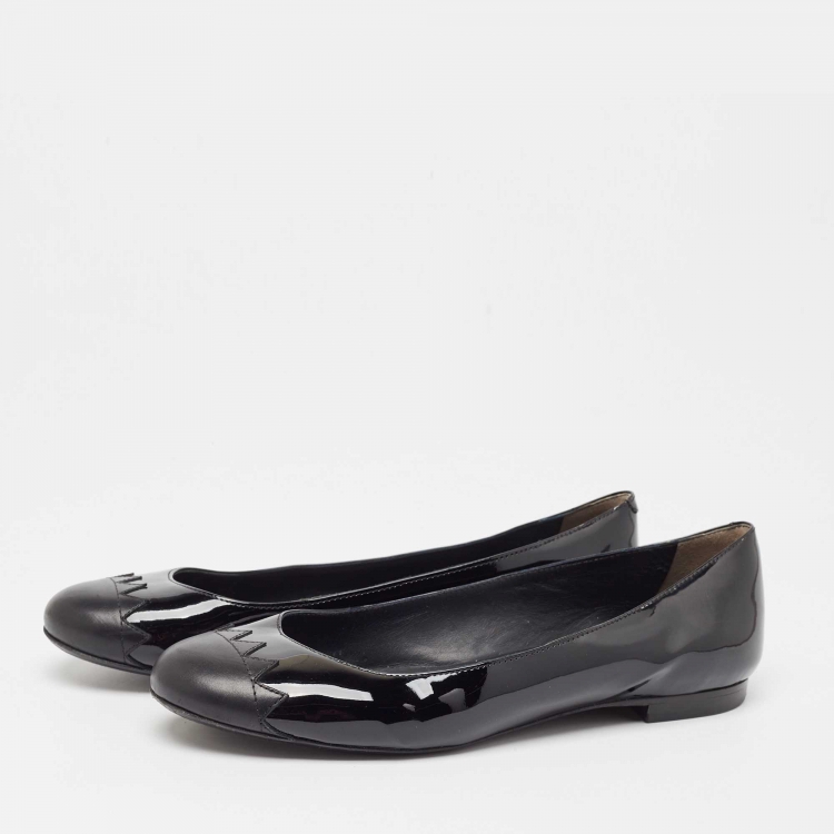 مملوكة مسبقًا Fendi Black Patent Leather Cap Toe Ballet Flats Size 37.5