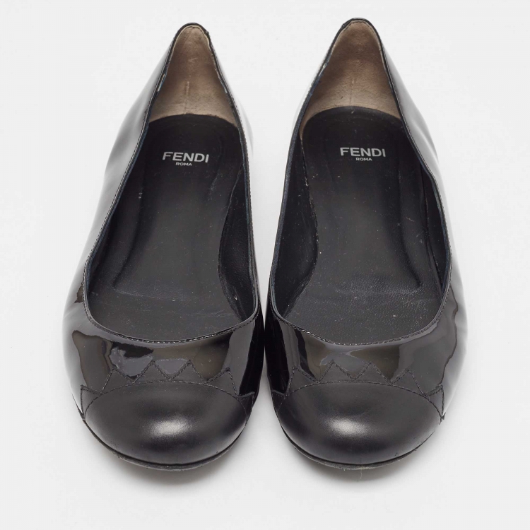 مملوكة مسبقًا Fendi Black Patent Leather Cap Toe Ballet Flats Size 37.5