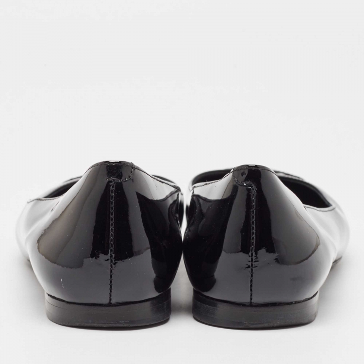 مملوكة مسبقًا Fendi Black Patent Leather Cap Toe Ballet Flats Size 37.5